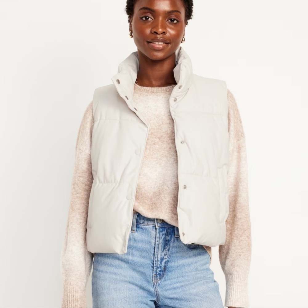 Old Navy Women's Cream Puffer Vest Faux Soft Leather Plus Size 4X NWT